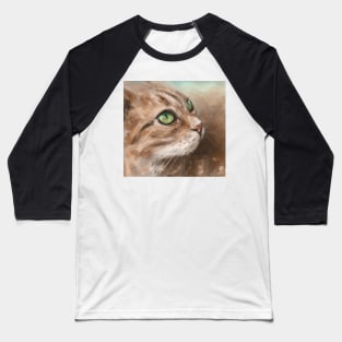 Painting of a Blonde Cat with Bright Green Eyes Looking to the Side Baseball T-Shirt